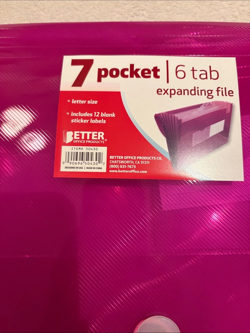 SET OF THREE 7-Pocket Expanding Files - Blue, Pink & Green NWT